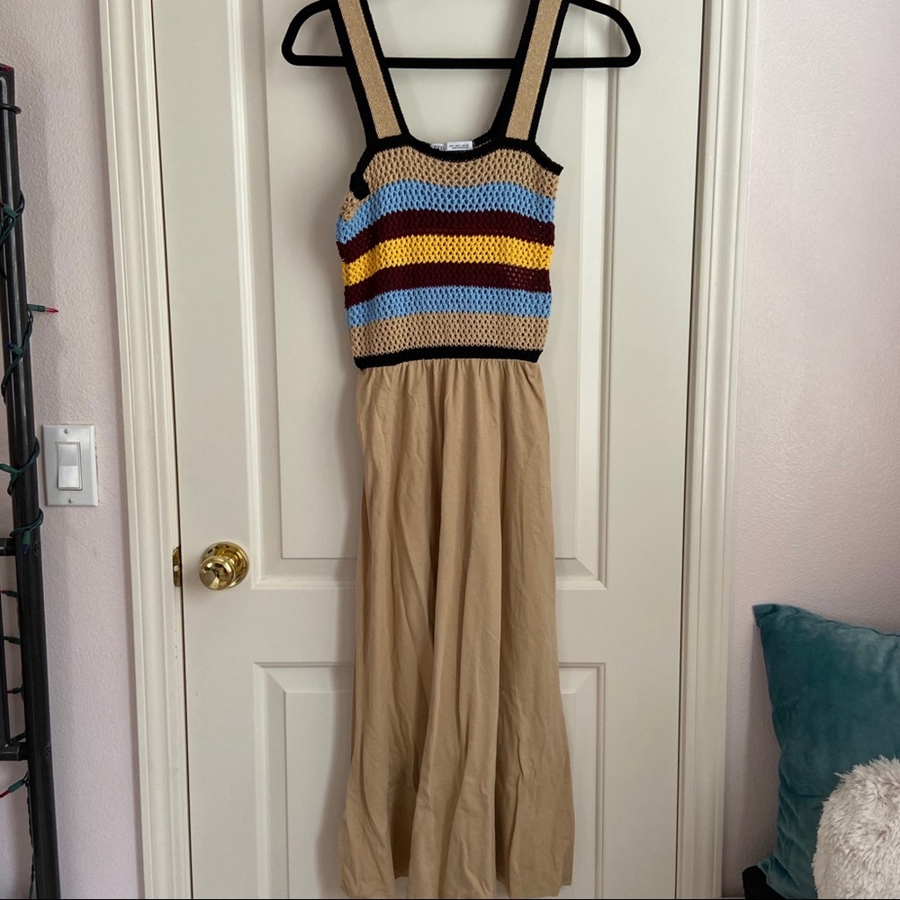 Zara Multicolor Knit Tan Sleeveless Maxi Dress